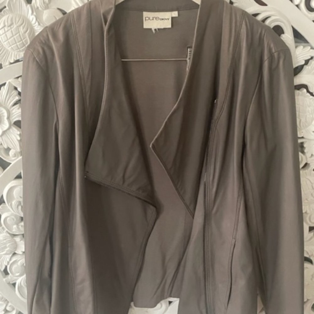 PURE DKNY grey leather moto jacket